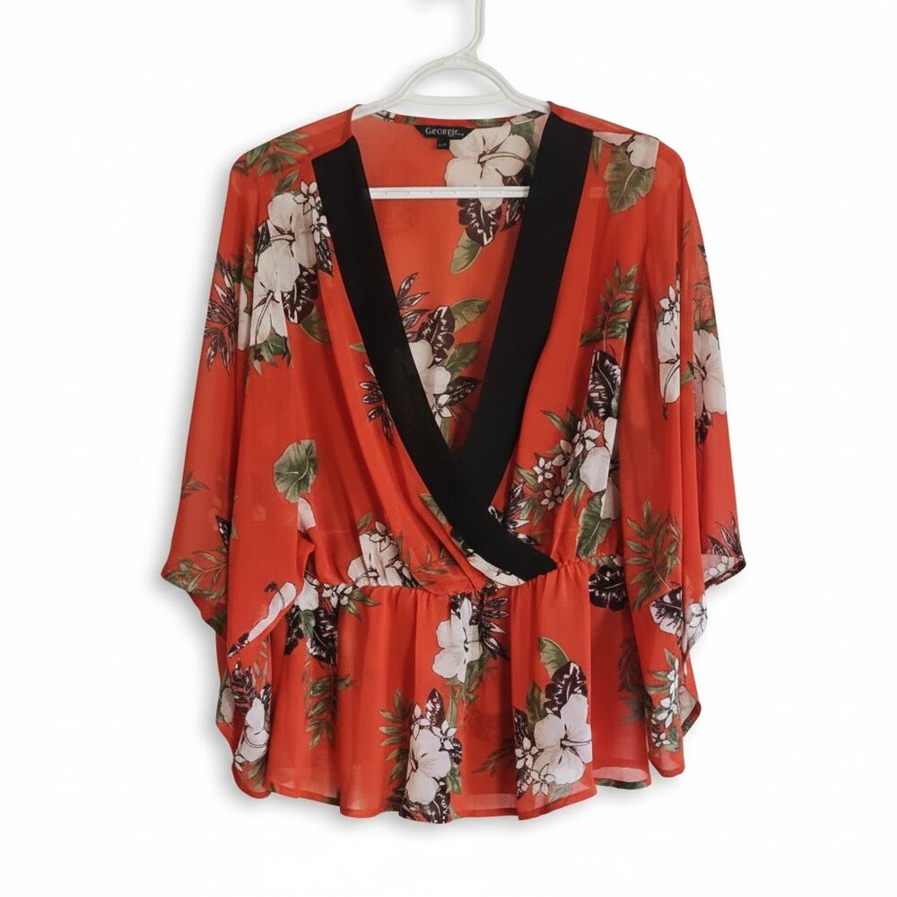 Floral Blouse with Black Trim